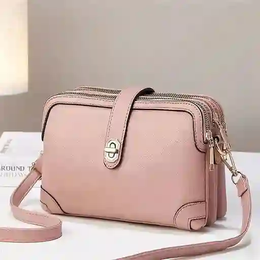 Bolso Rosado Con Cierre Negro