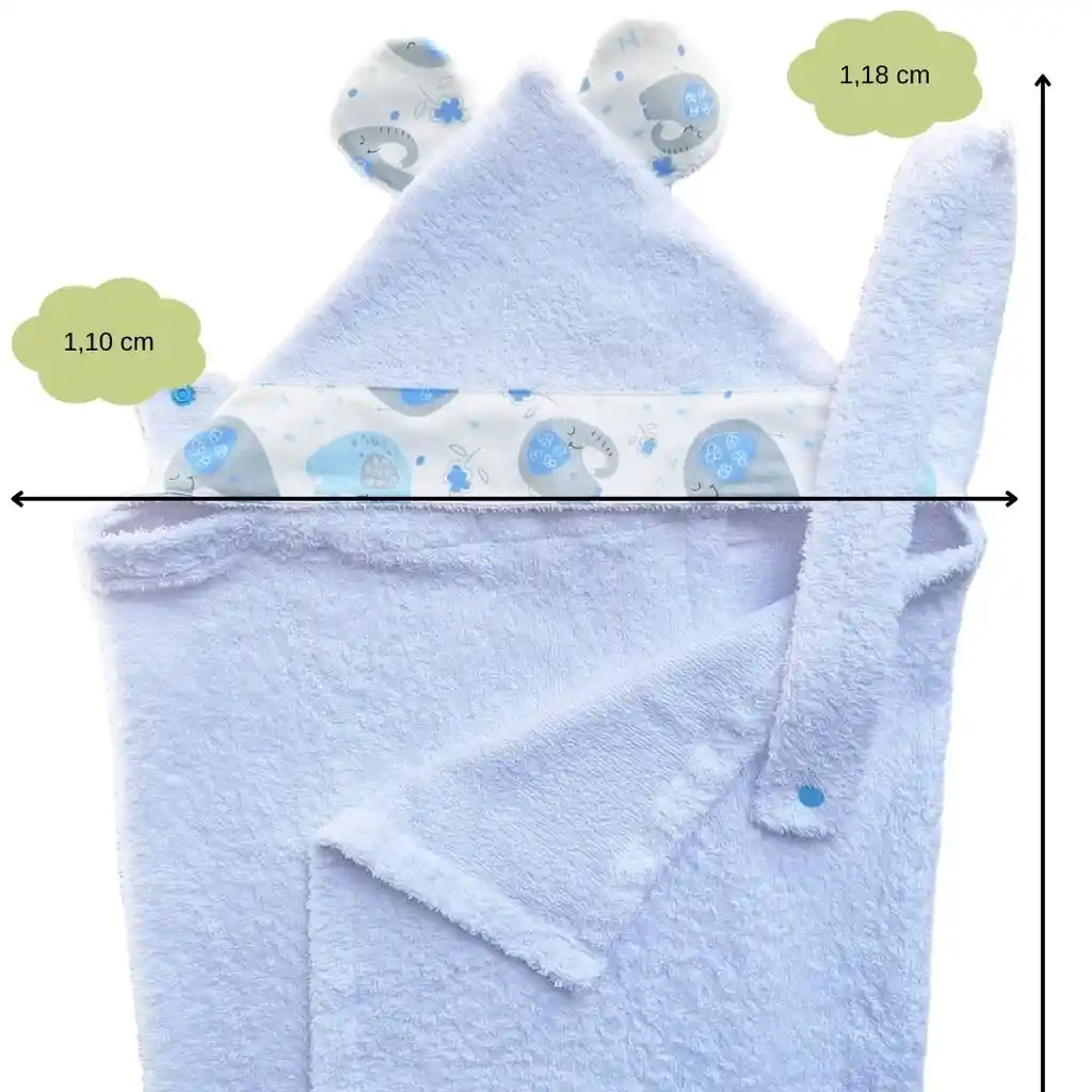 Toalla Delantal Con Capota Para Bebé- Elefantes Azules
