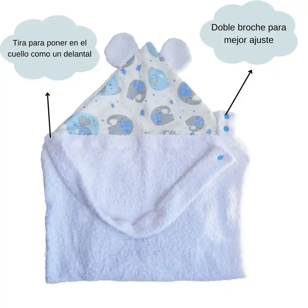 Toalla Delantal Con Capota Para Bebé- Elefantes Azules