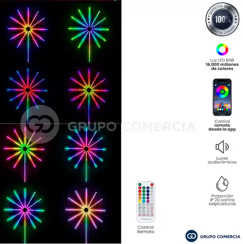 Luz Led De Colores Estilo Pirotecnia Bluetooth Mediante App