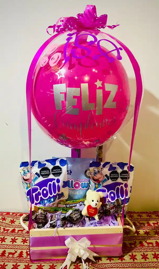 Ancheta Feliz Cumpleaños Globo Y Dulces