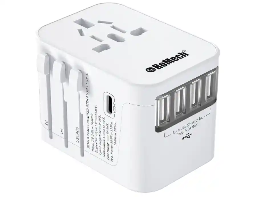 Adaptador Enchufes Viaje Europeo Universal Internacional 4 Usb A 1 Usb C