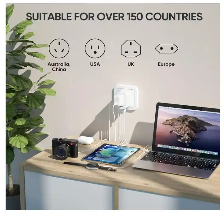 Adaptador Enchufes Viaje Europeo Universal Internacional 4 Usb A 1 Usb C