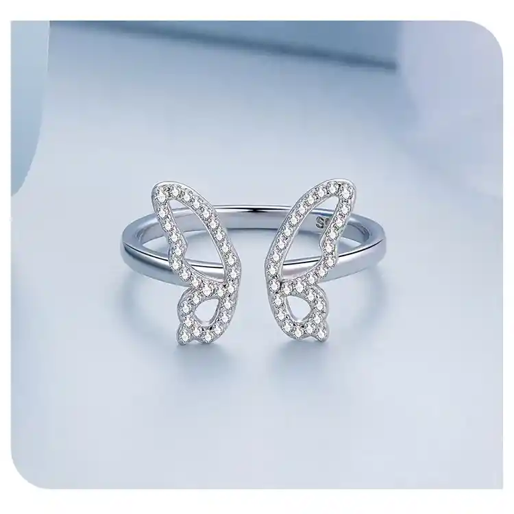 Anillo Ajustable Para Mujer Mariposa Circones En Plata 925