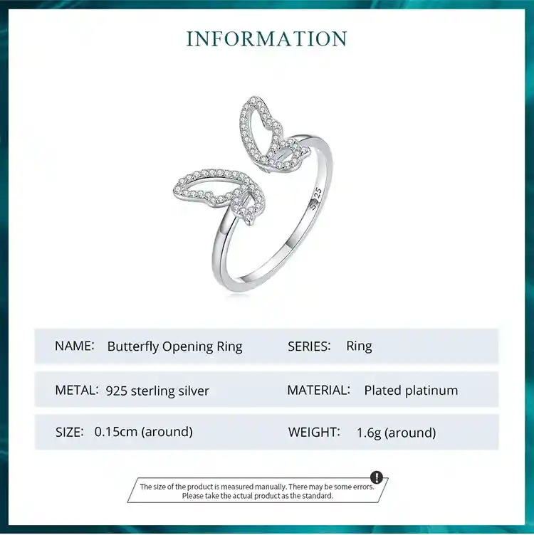 Anillo Ajustable Para Mujer Mariposa Circones En Plata 925