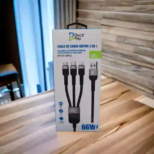Cable Beck Play 3 En 1 De 66w Tipo C,v8 , Iphone