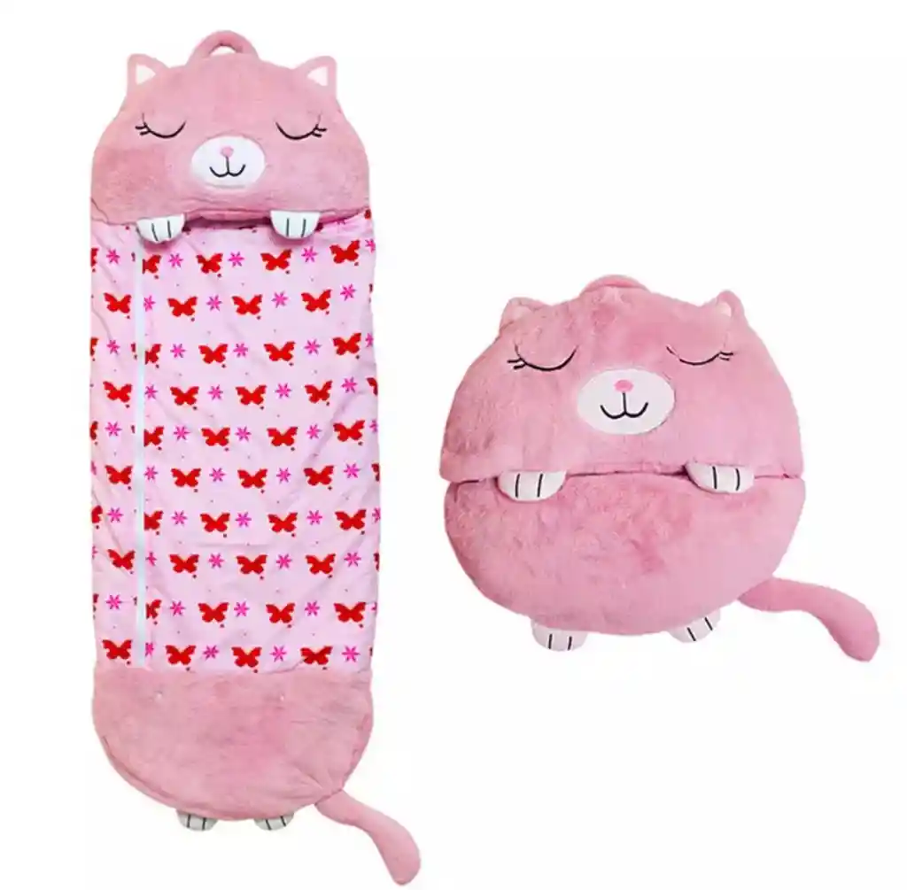 Bolsa Saco De Dormir Infantil Sleeping Happy 135 Cm Gata Rosa						