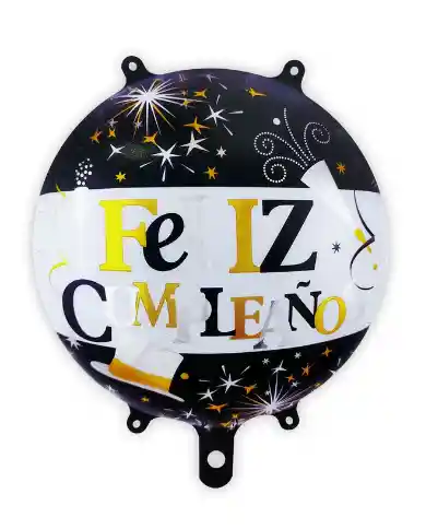 Globo Metalizado Feliz Cumpleaños 18" 45 X 45 Cm Negro/plateado/dorado