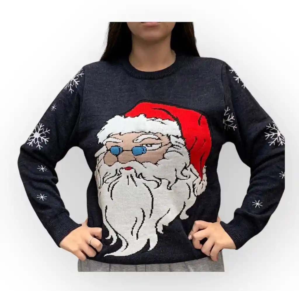 Saco Azul Oscuro Papa Noel Navideño De Lana Para Adulto Tejido Navidad S/m