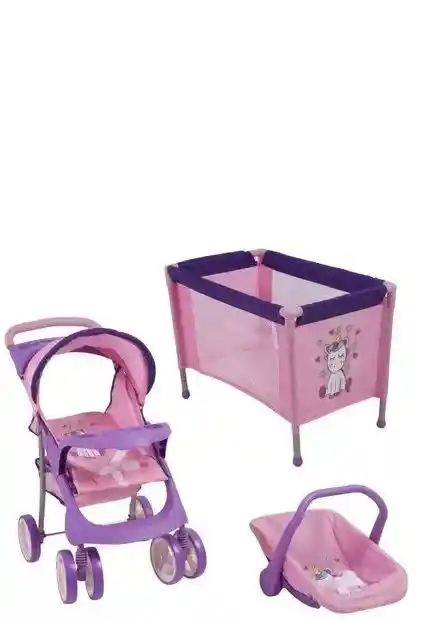 Combo Cuna Coche Porta Bebe Para Muñecas Doll Kit Bebesit