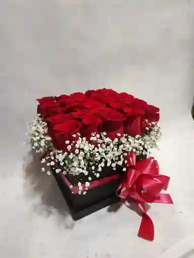 Caja De Rosas Roja Con Yipsophilia