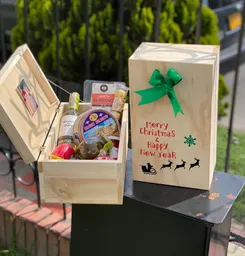 Ancheta Navidad Caja Madera Con Vino Y Jamon Serrano