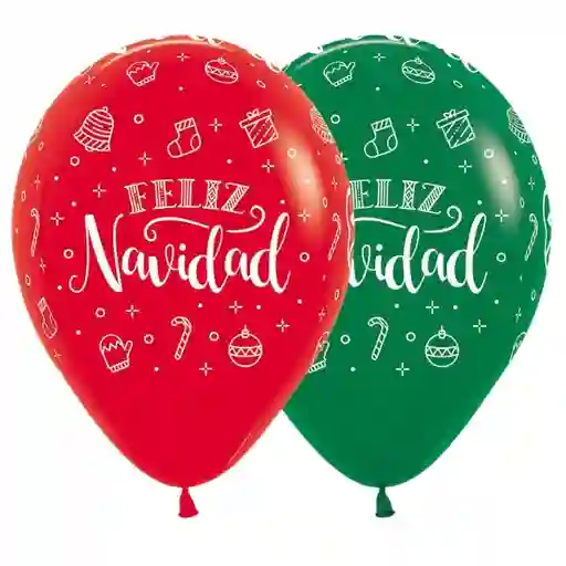 Paquete De Bombas / Globos Estampados Feliz Navidad X 12 Und