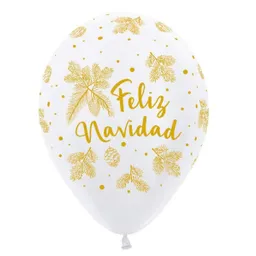 Paquete De Bombas / Globos Feliz Navidad Dorado X 12 Und