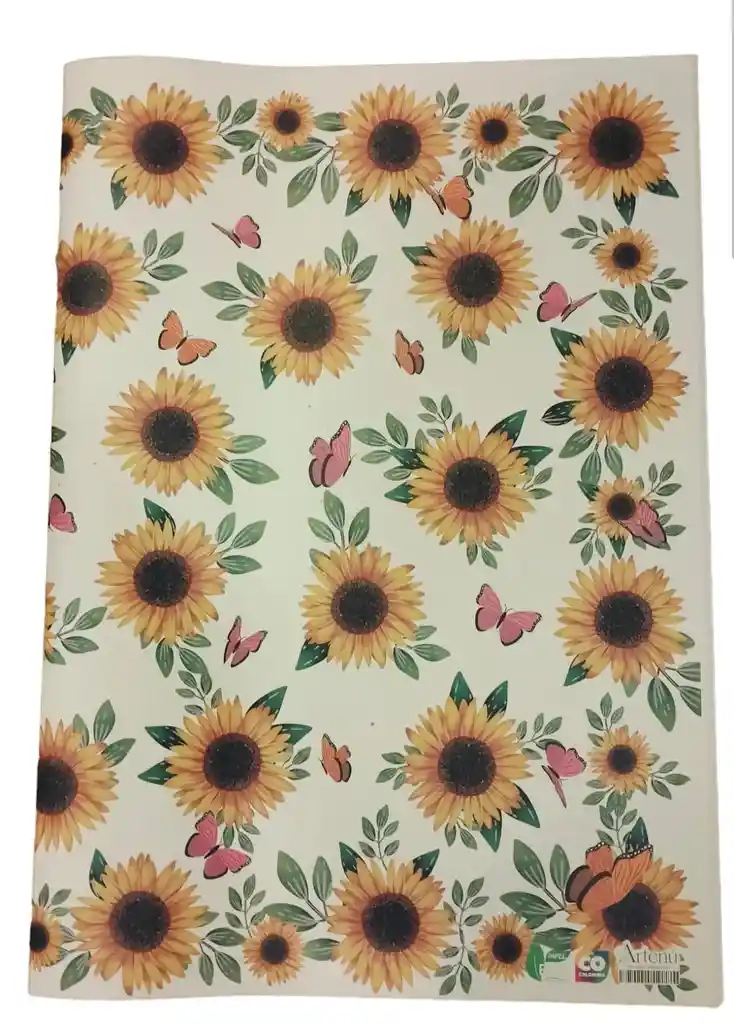 Medio Pliego De Papel Kraft Motivo Flores Rosas Girasoles O Cactus Diferentes Diseños Ideal Para Regalos