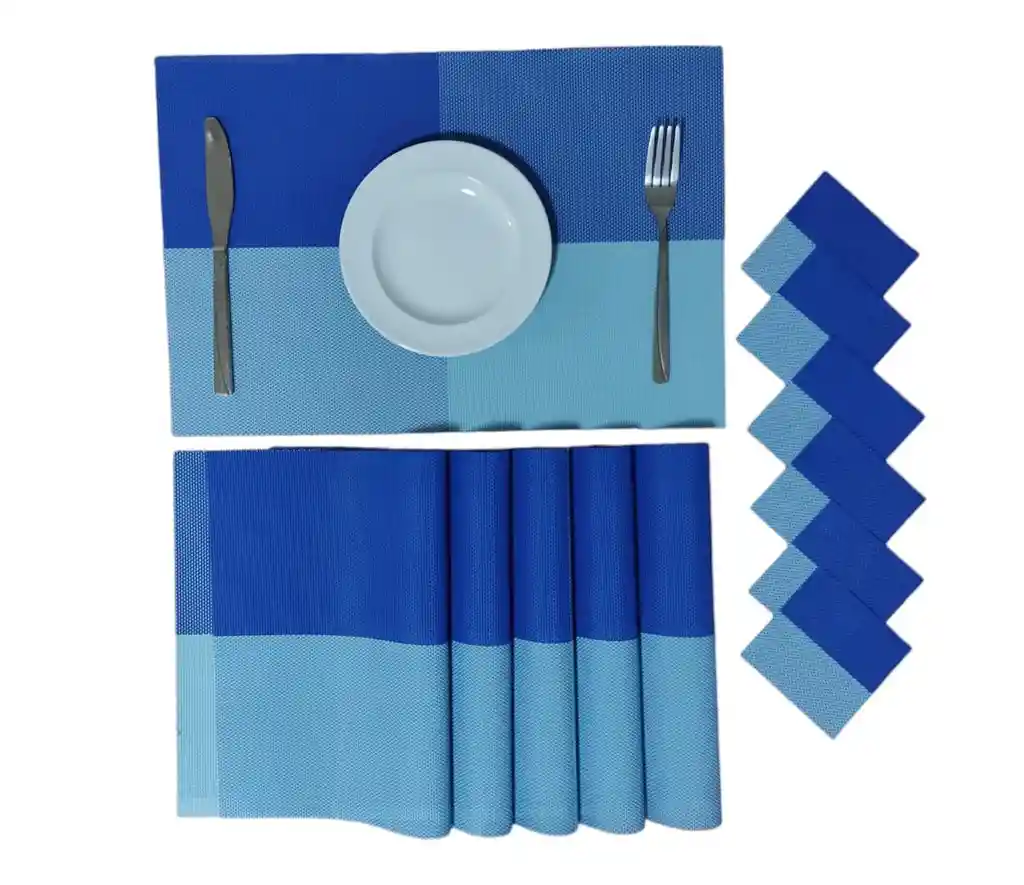 Individuales Para Comedor Con Porta Vasos 6 Puestos Lavables Azul