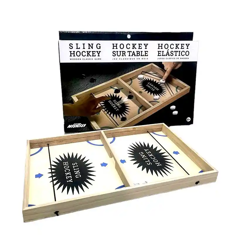 Juego Hockey Madera Mesa Foosball Clásico Sling Puck Familia