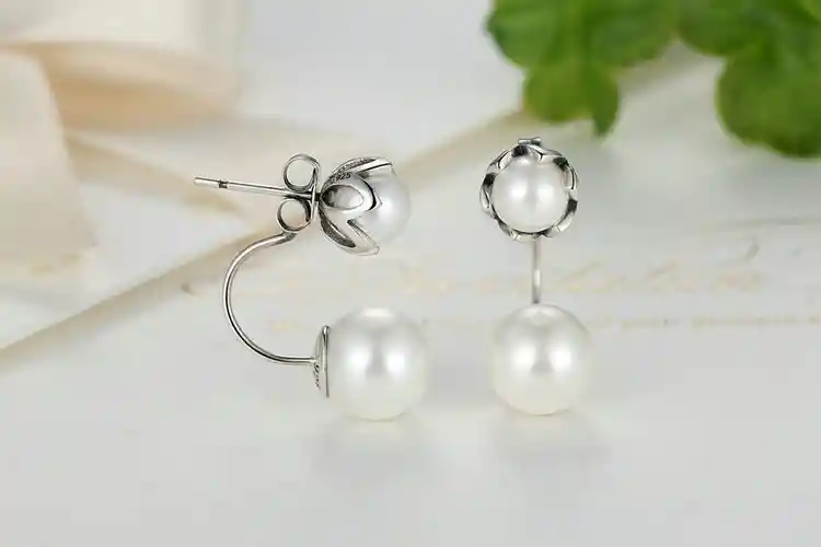 Aretes Elegantes Perla Doble Para Mujer En Plata 925