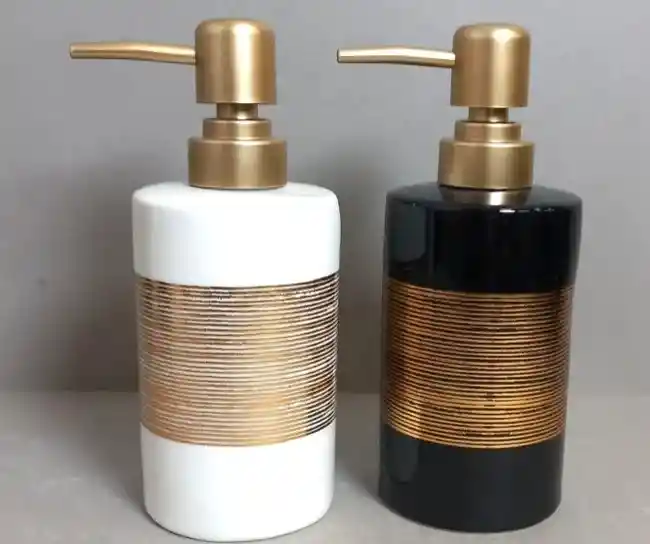 Dispensador Jabón Liquido Ceramica Con Dorado