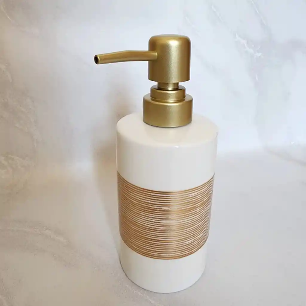 Dispensador Jabón Liquido Ceramica Con Dorado