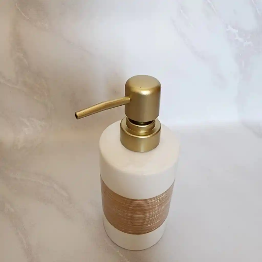 Dispensador Jabón Liquido Ceramica Con Dorado