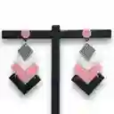 Aretes Triángulos Rosado Negro Y Gris