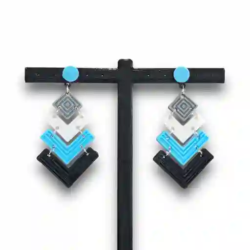 Aretes Triangulos Azules Y Negros