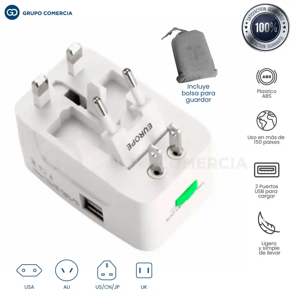 Adaptador De Carga Europeo Convertidor Universal Puerto Usb