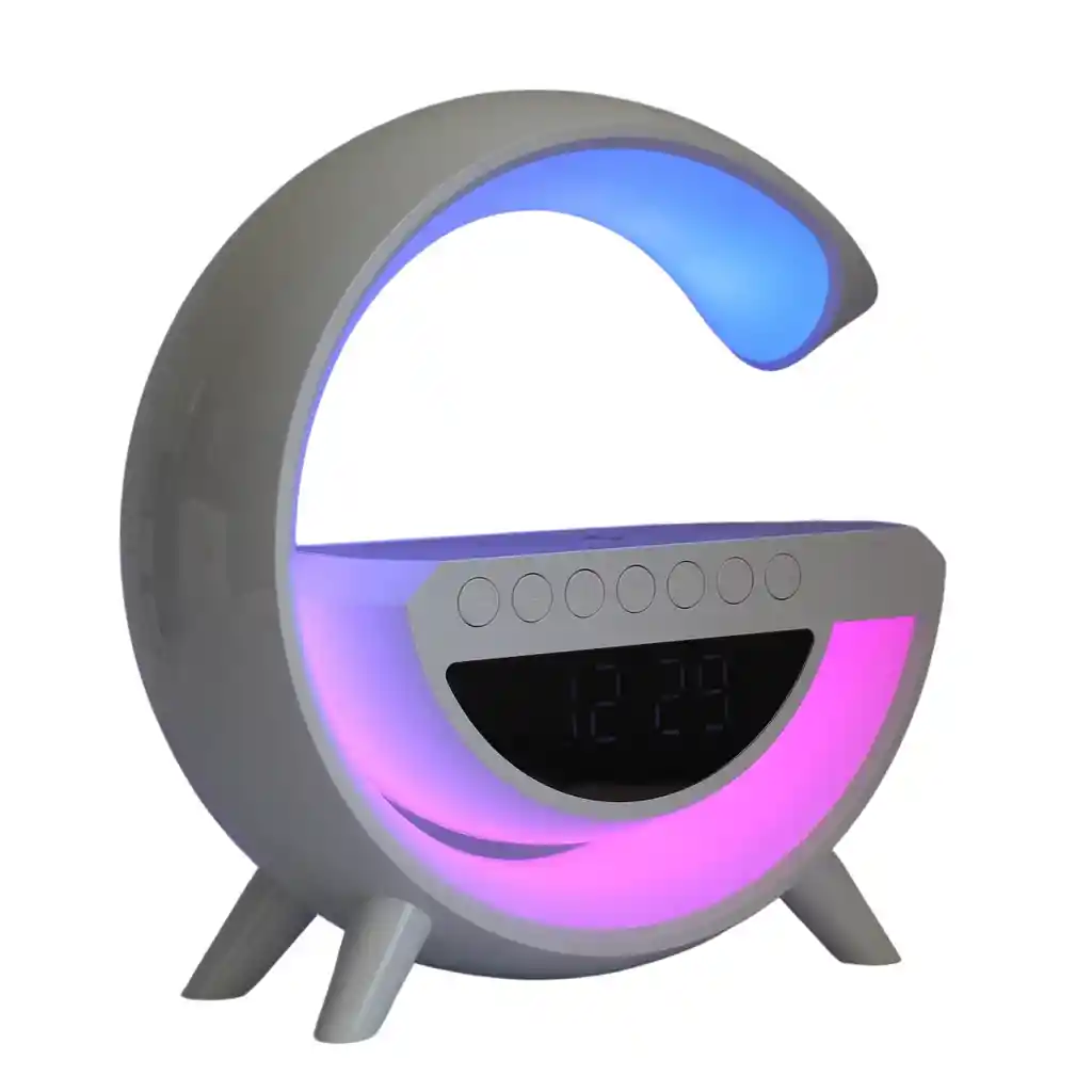 Altavoz Carga Inalambrica Led Multicolor Y Reloj