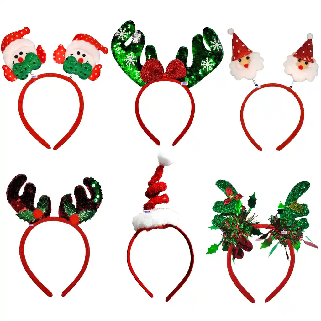 Kit X 6 Balacas Navideñas Diademas Navidad Diseños Surtidos