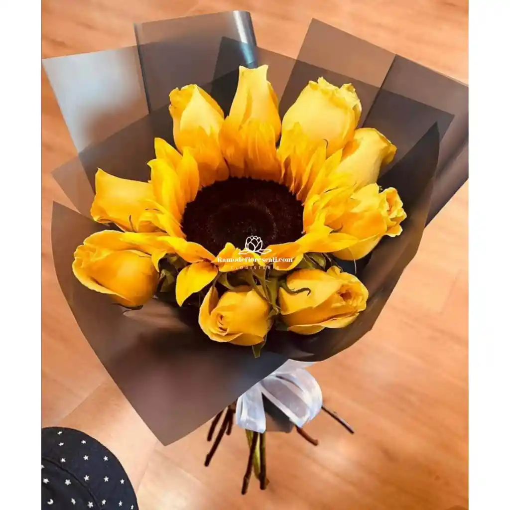 Bouquet De Rosa Amarilla Y Girasol