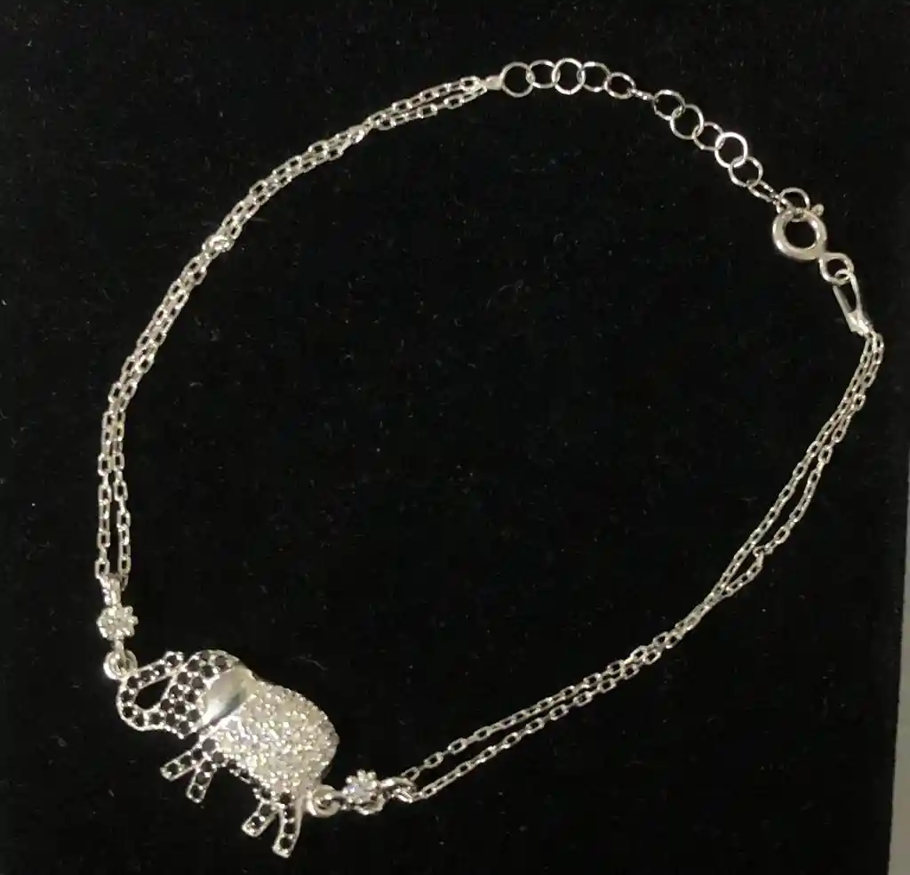 Pulsera Manilla Plata Ley 925 De Elefante Con Brillos Garantia Original