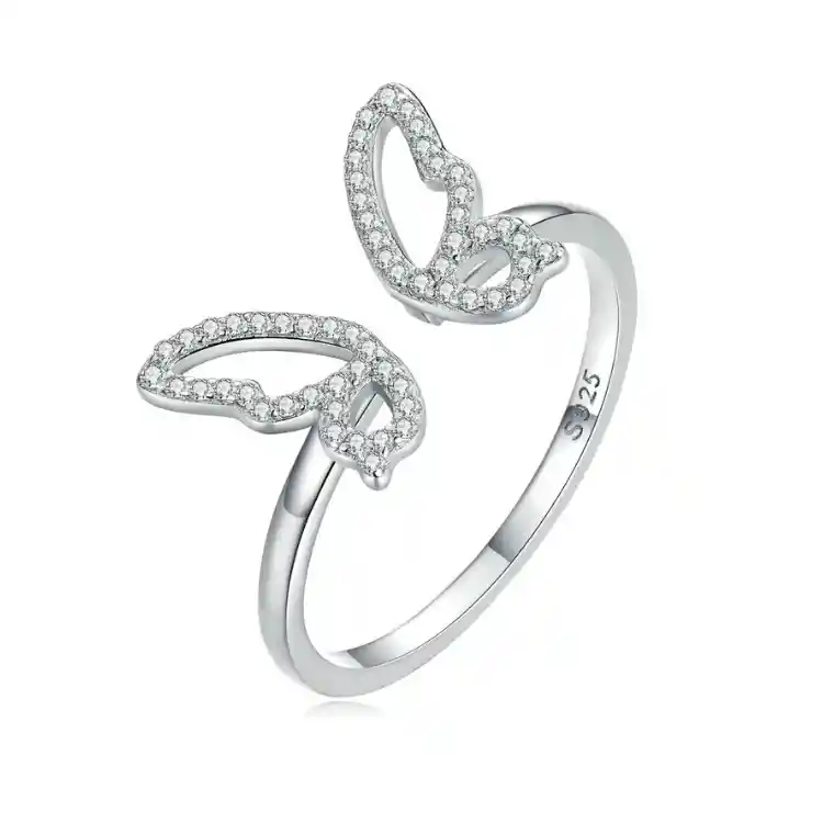 Anillo Argolla Para Mujer Mariposa Ajustable En Plata 925