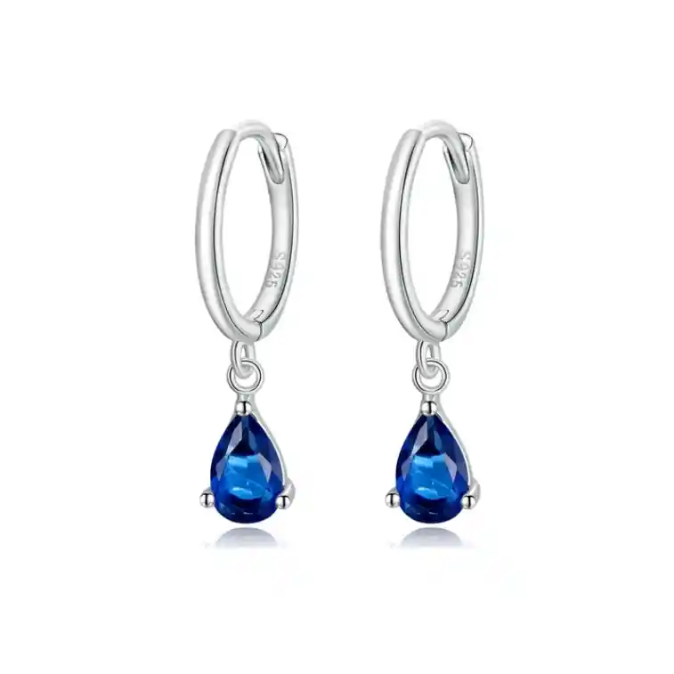 Aretes Gota De Agua Cristal Azul Para Mujer Fabricados En Plata 925