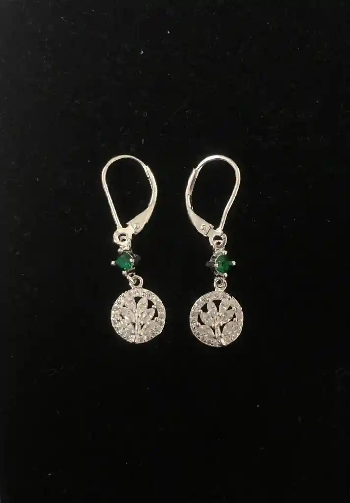 Aretes Plata Ley 925 Aretes Arbol Con Gema Verde Garantia Original