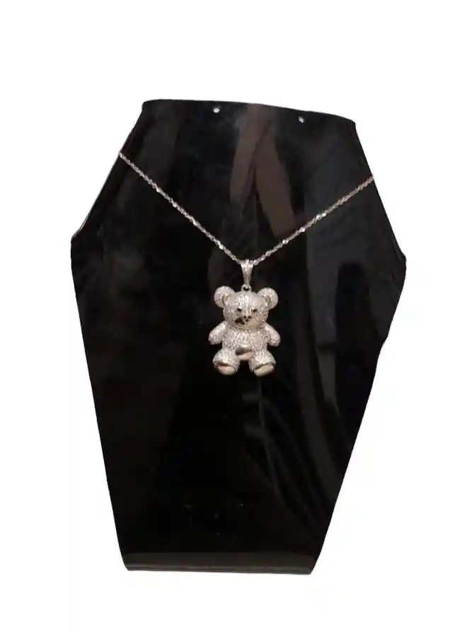 Cadena Collar Plata Ley 925 Oso Grande Con Brillos Garantia Original