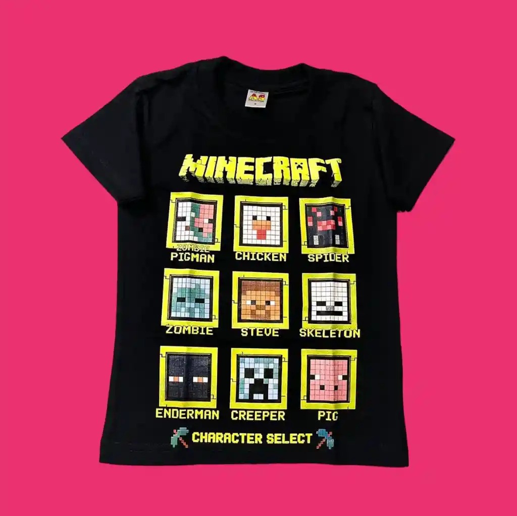 Camiseta Negra Para Niño, Videojuego Minecraft, T6