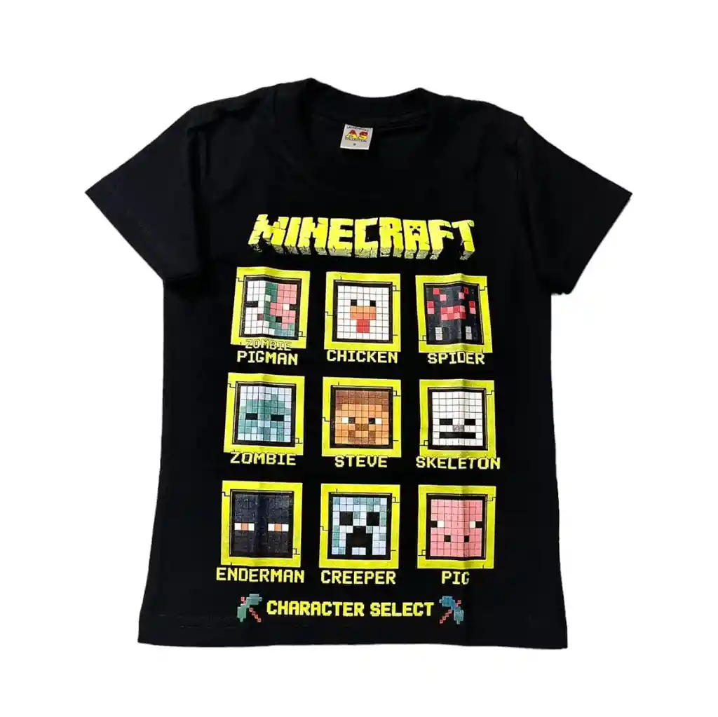 Camiseta Negra Para Niño, Videojuego Minecraft, T6