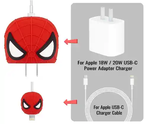 Kit Protector Funda Spiderman Forro Cargador Iphone 20w