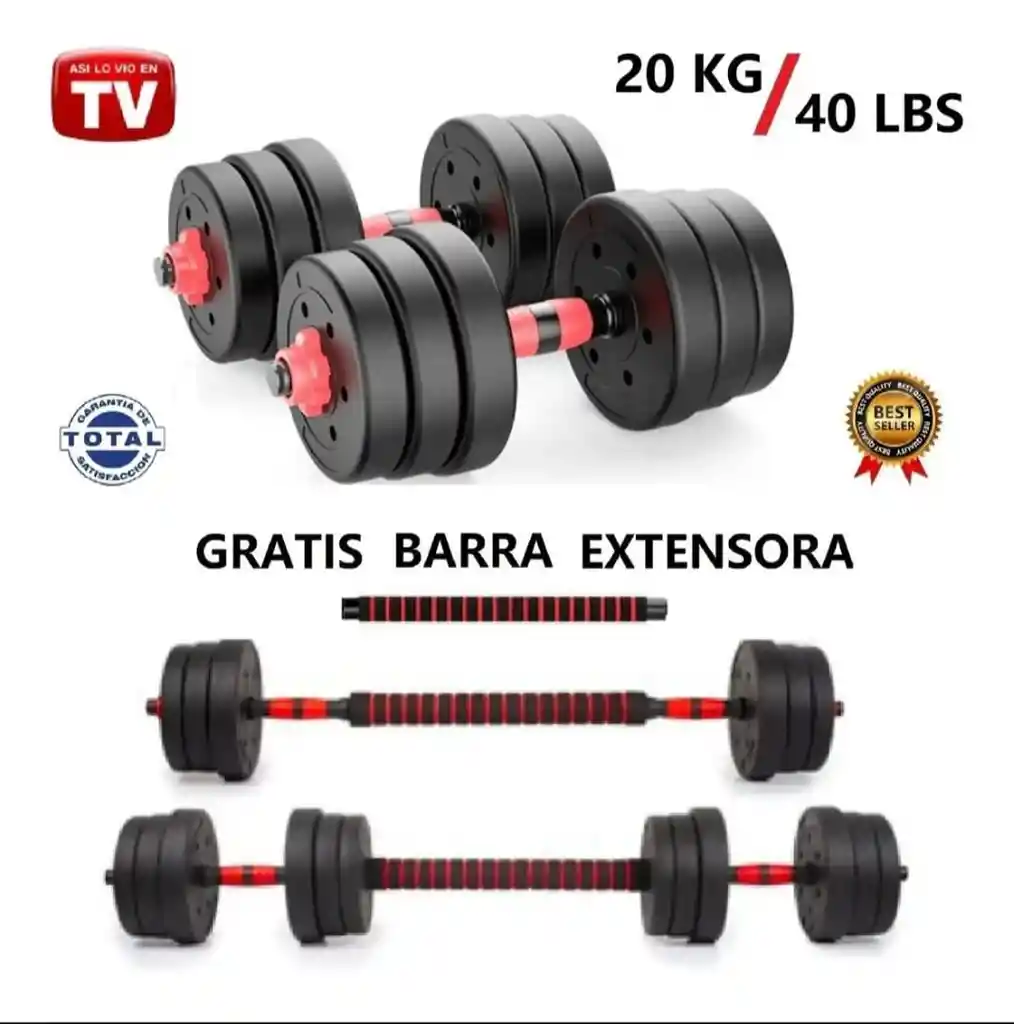 Kit De Mancuernas De 20kg Termo Forrada Con Barra