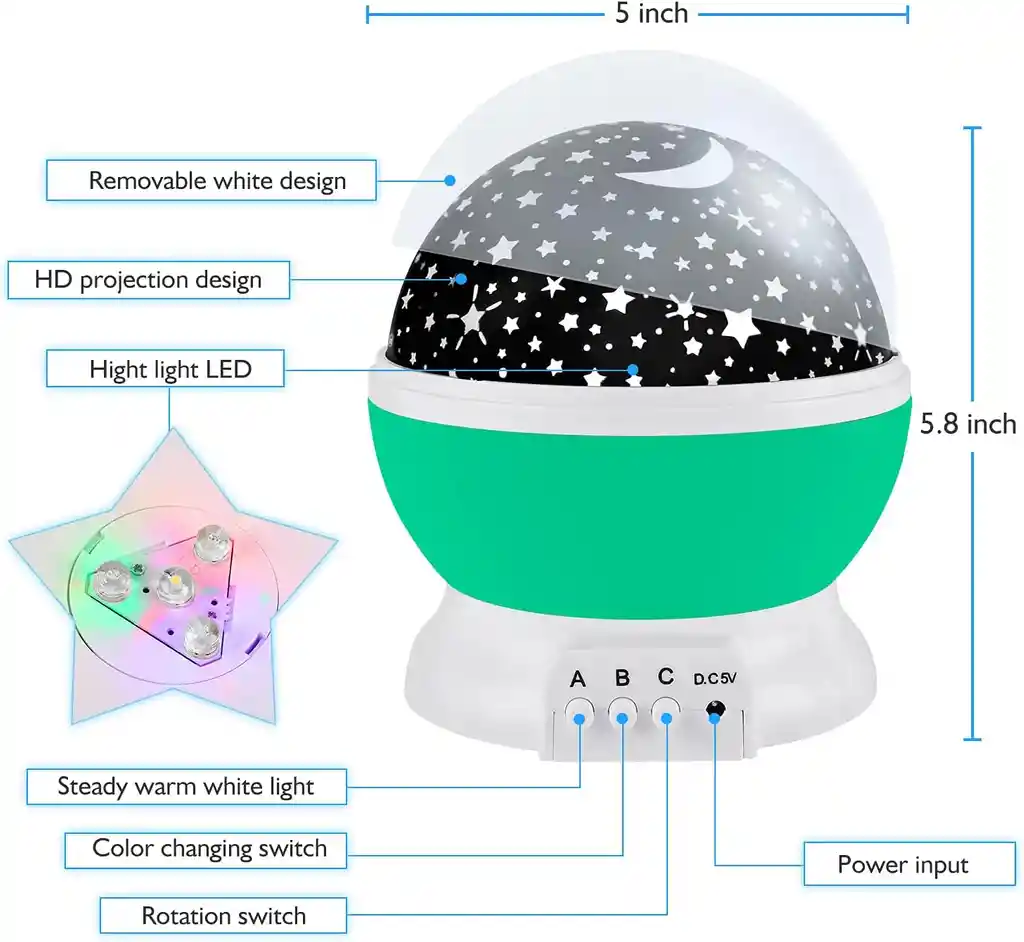 Lámpara De Proyección De Estrellas - Verde