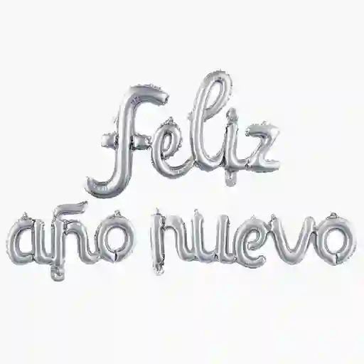 Globo Metalizado Feliz Año Nuevo Letra Cursiva Plateado