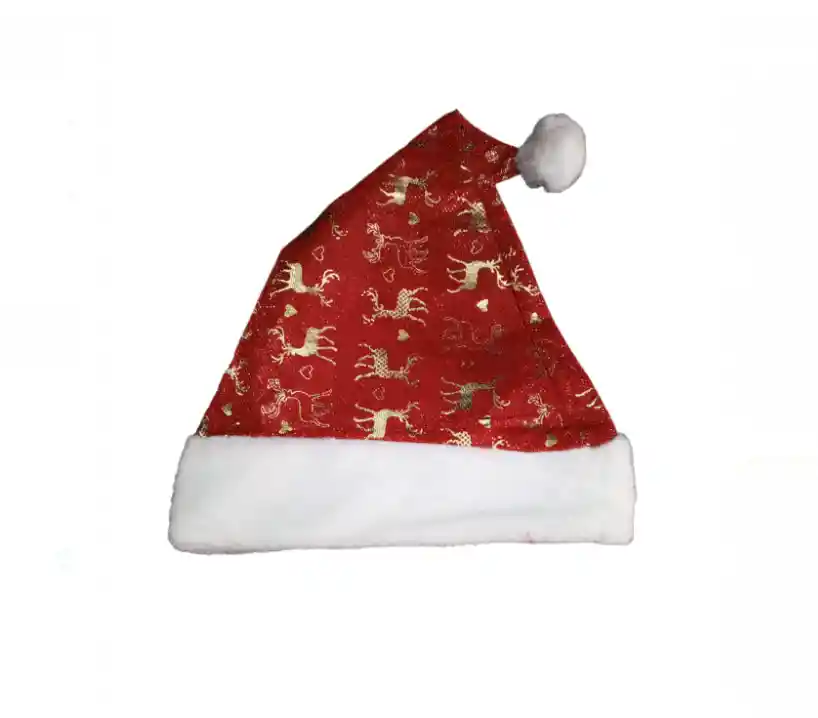 Gorro Navideño Papa Noel Blanco Figuras Plateadas