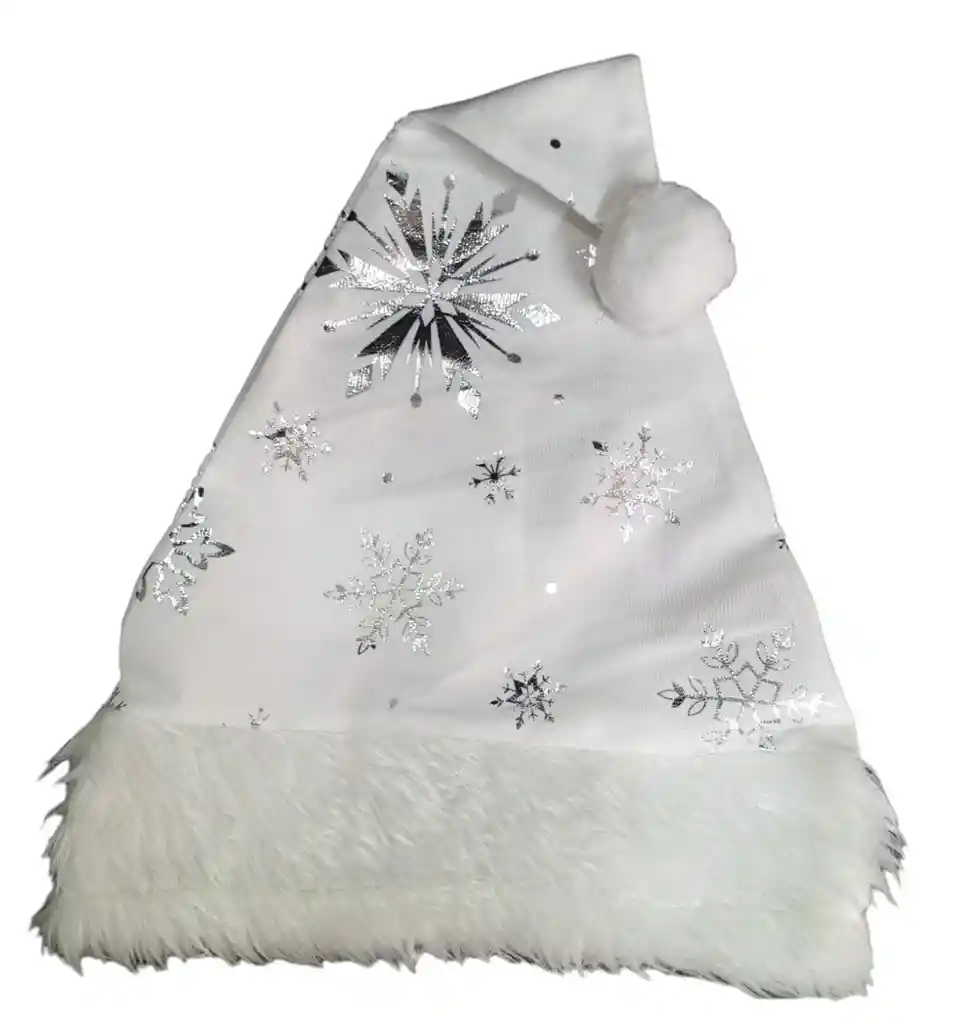 Gorro Navideño Peluche Papa Noel Blanco Copo Plata