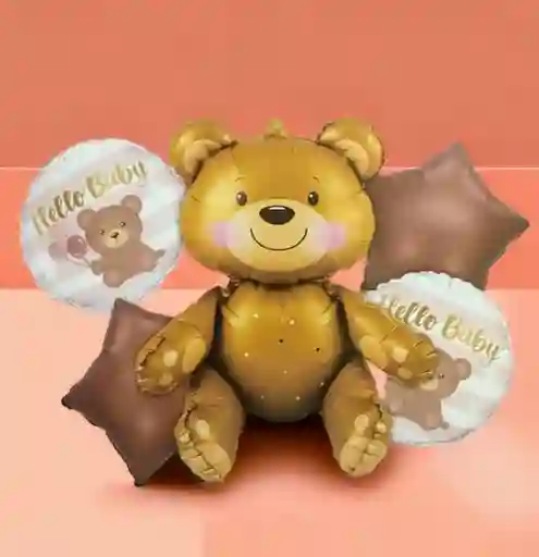 Bouquet X 5 Globos Metalizados Baby Shower Oso Café