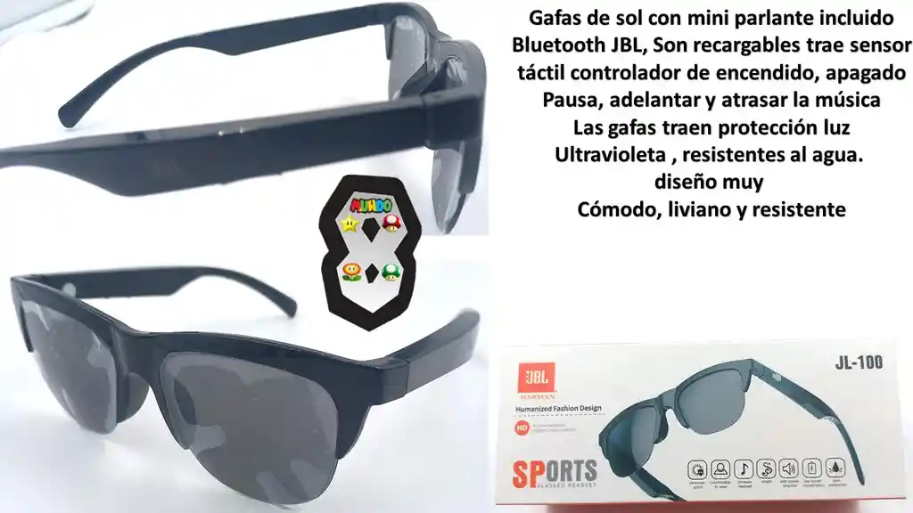 Gafas De Sol Jbl Bluetooth Con Mini Parlante Recargable Y Proteccion Uv