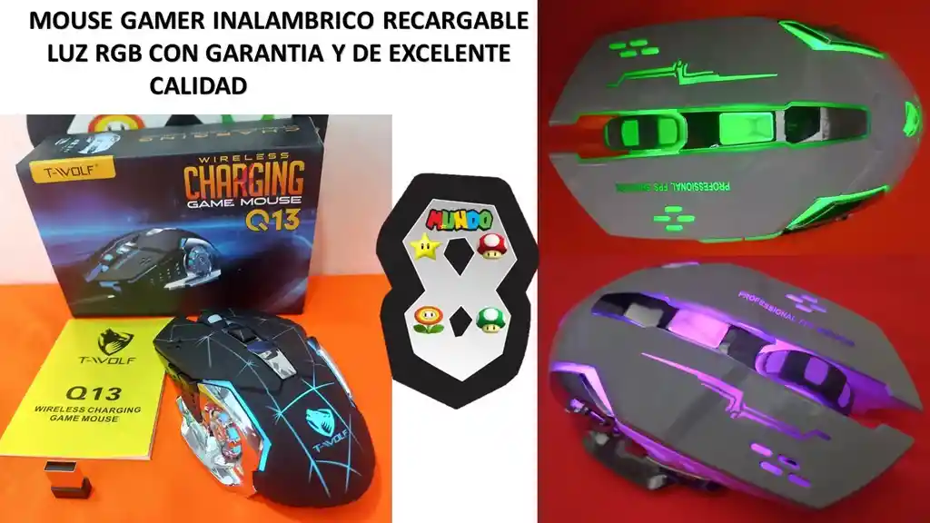 Mouse Gamer Inalambrico Recargable Luz Rgb