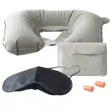 Combo Viajero Almohada Inflable Para El Cuello Mas Tapa Oidos Mas Tapa Ojos Y Bolsita