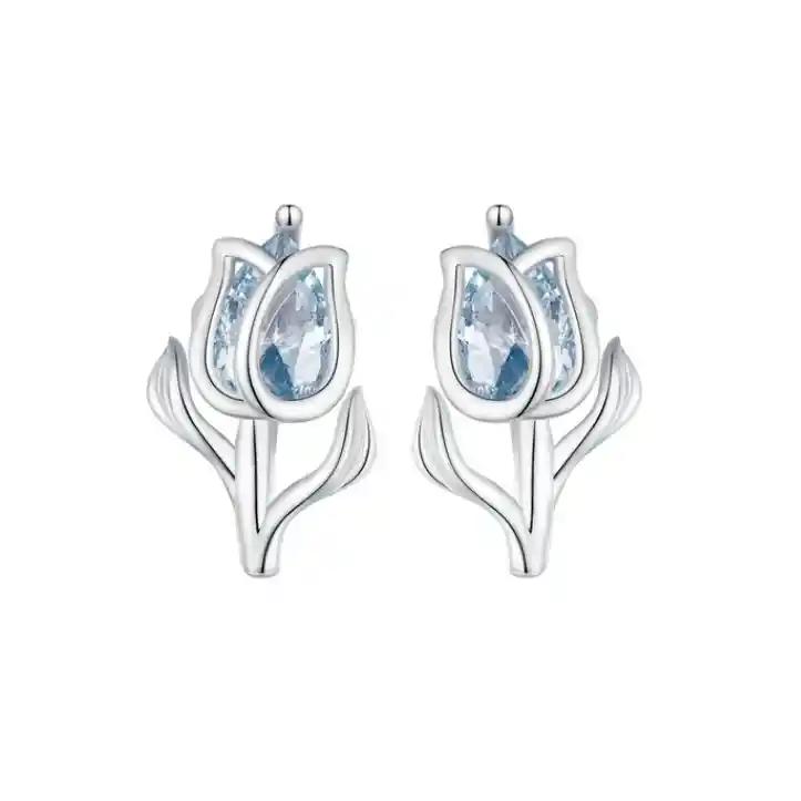 Aretes Topos Flor Tulipán Para Mujer En Plata 925