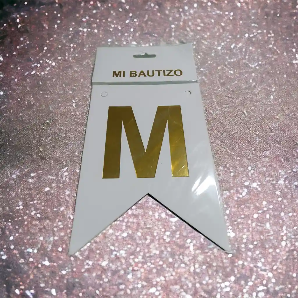 Banderín Mi Bautizo Blanco-letras Doradas